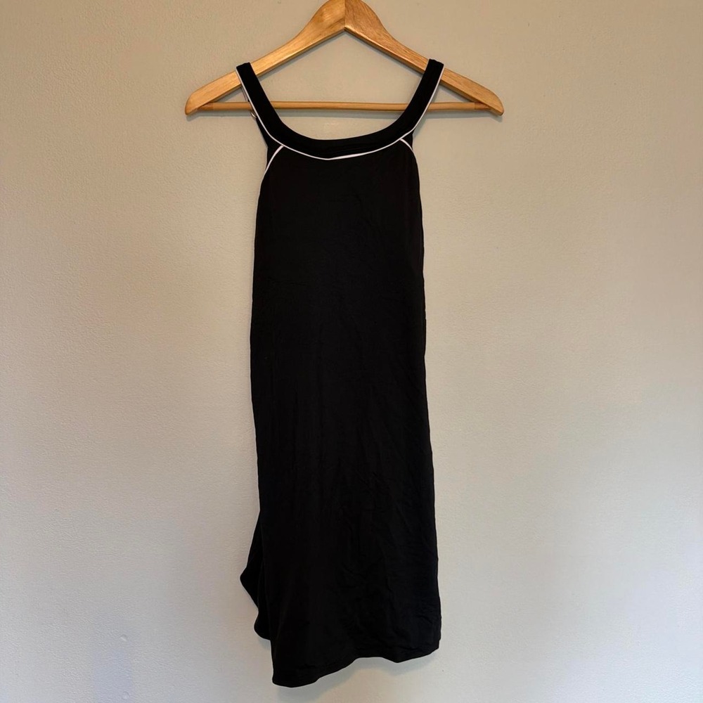 Lands End High Neck Swim Dress. Size 16. Black swim dress with white trim